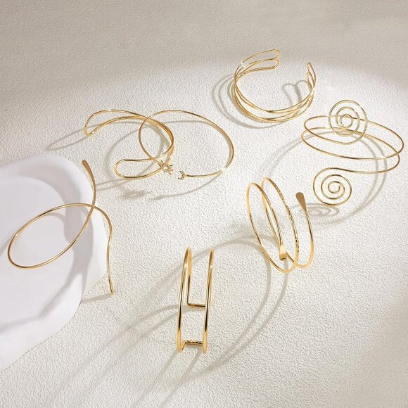 7 Pcs Arm Cuff Jewelry for Women Upper Arm Cuff Bangle Band Armlet Adjustable Ar - Picture 4 of 7